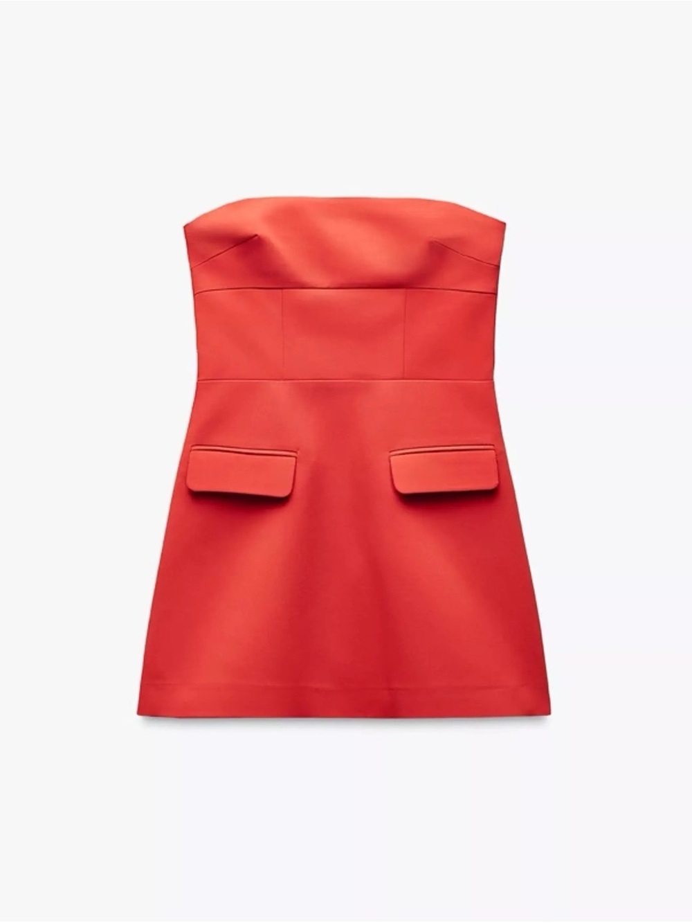 Zara New With Tag Strapless Red Mini Dress with Flap Pockets